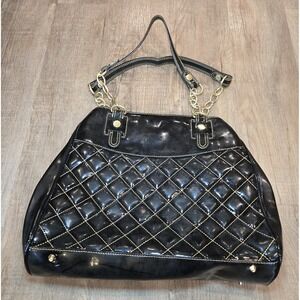 Maxx New York Signature Black‎ Quilted Patent Leather Tote Purse